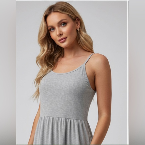 Ruffle Hem Solid Cami Dress Gray - Picture 2 of 9